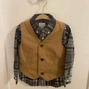 Gymboree Tan Vest with Plaid Shirt